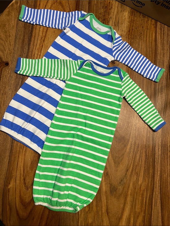 Other - Striped Green and Blue Cotton Baby Sleep Gowns - Pack of 2 0-6 months